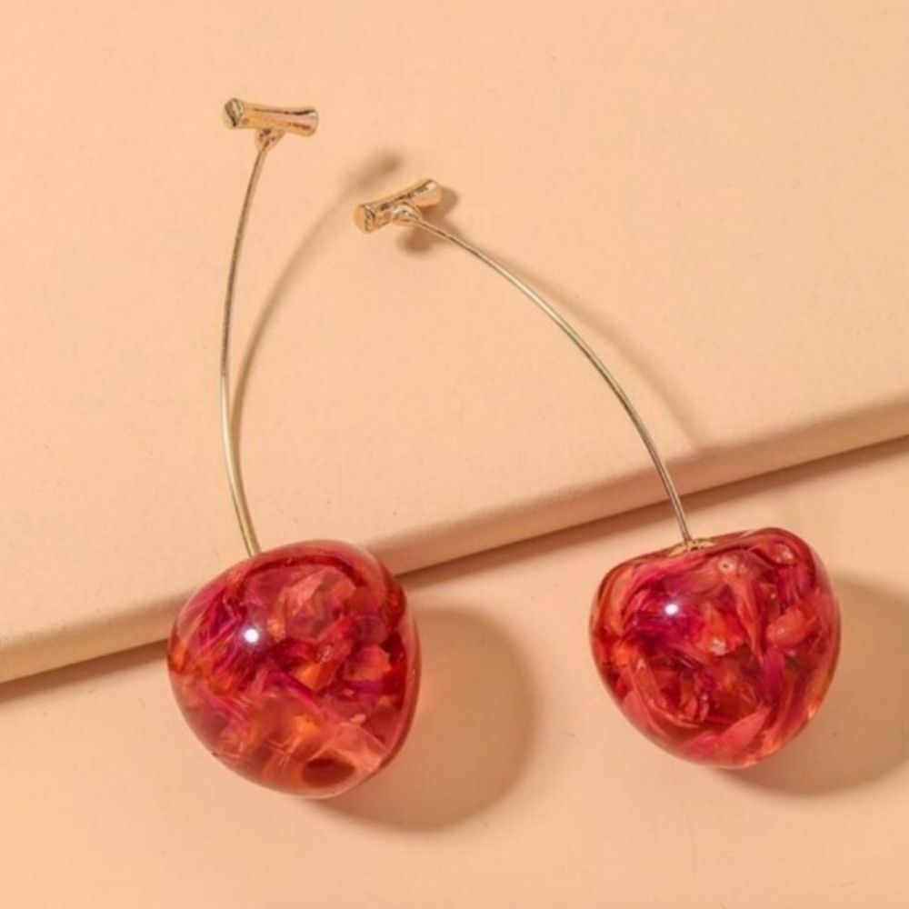 Cherry Threaded Resin Earrings - Picture 6 of 12